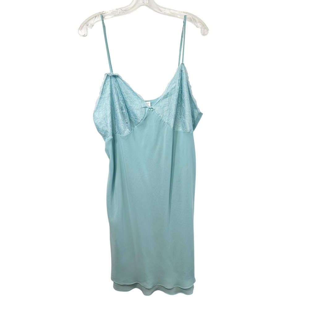 Gilligan O'Malley Medium Nightgown Light Blue Lace Trim Chemise Bow Lettuce 843